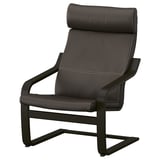 Fauteuil Ikea POÄNG en cuir noir, dossier haut, cadre en métal.