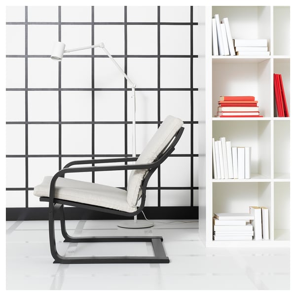POÄNG Fauteuil dossier bas, brun noir/Katorp écru/beige