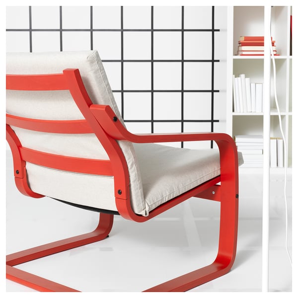 POÄNG Fauteuil dossier bas, rouge/Katorp écru/beige