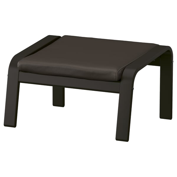 Repose-pieds moderne en cuir noir avec des pieds élégants et incurvés pour plus de confort et de détente.