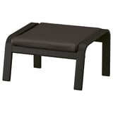 Repose-pieds moderne en cuir noir avec des pieds élégants et incurvés pour plus de confort et de détente.