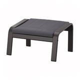 Repose-pieds POÄNG gris moderne, cadre en bois noir rembourré et angulaire, design élégant et minimaliste.