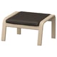 Repose-pieds POÄNG, cuir noir sur cadre en bois clair, forme carrée, design épuré.