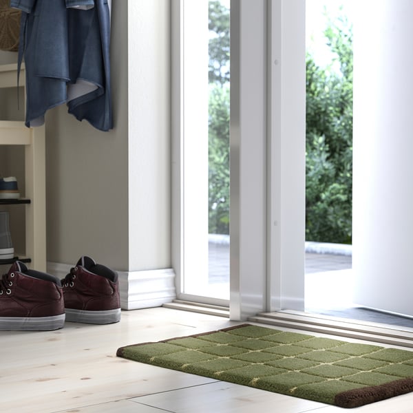 Tapis en laine POSTKONTOR vert/marron, antidérapant, s’adapte par entrée.