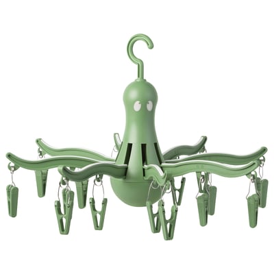 Sécheuse verte en forme de pieuvre avec 16 piquets. Fabriqué en plastique recyclé.