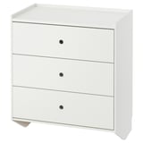 Commode RACKNÄS blanche avec 3 tiroirs. Un design mince et moderne pour les petits espaces.