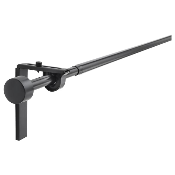Tringle à rideau réglable en métal noir au design minimaliste et support d’angle réglable.