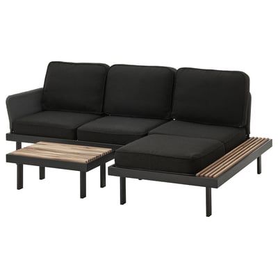 Ensemble de canapé d’extérieur noir avec canapé, table et chaise. Design moderne, matériaux durables.