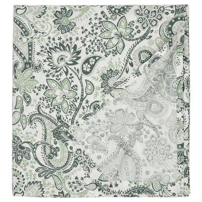 Drap plat cachemire vert RODGERSIA, mélange de coton et de viscose, rectangulaire avec un motif floral complexe.