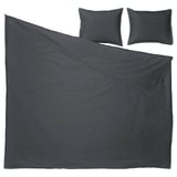 Couette et oreillers gris foncé en lin-coton, design simple et moderne.
