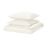 Parure de lit blanche RUNDHAGTORN : couette et oreillers rectangulaires, tissu lisse en coton-lin.