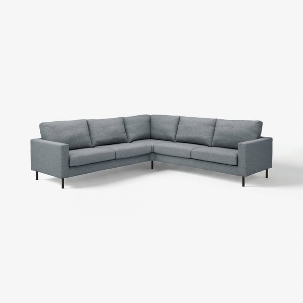 SALTSJÖBADEN canapé gris d’angle 4 places, design moderne, coussins souples, pieds métalliques.