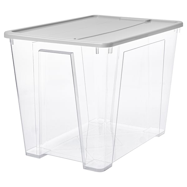 SAMLA Boîte avec couvercle, transparent/gris clair, 57x39x42 cm/65 l
