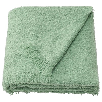 Jeté en polyester recyclé vert Sandbrod, texturé, de forme carrée.