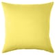 Coussin carré jaune vif à la texture lisse, en coton et polyester. Couleur unie, design simple.