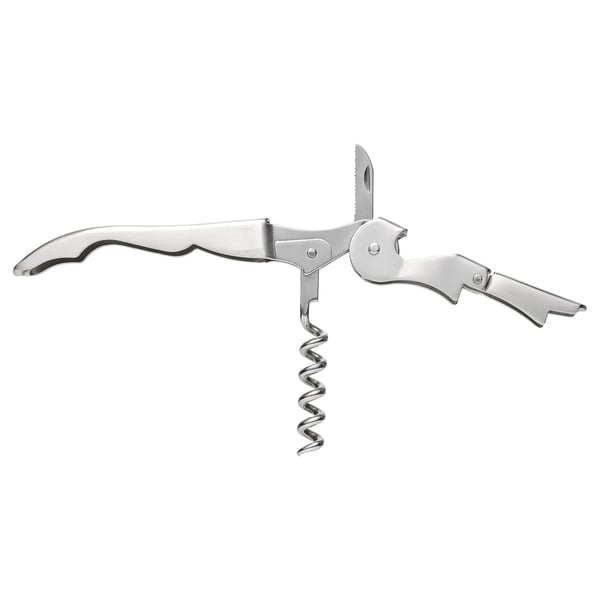 Tire-bouchon SEGELFISK, argent, acier inoxydable, multifonctionnel, design classique.