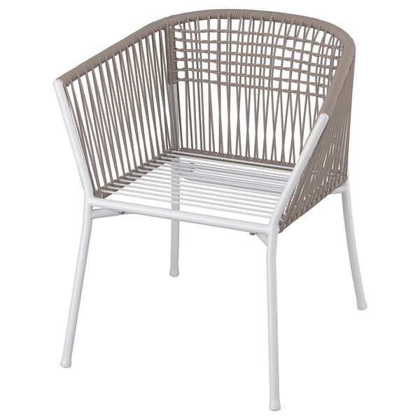 Chaise SEGERÖN, grise, d’extérieur. Corde tressée, cadre en acier thermolaqué, dos incurvé, design compact.
