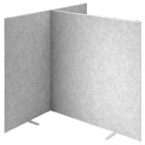 Un séparateur de bureau gris et portable avec trois panneaux, conçu pour une installation rapide et facile.