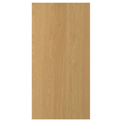 Une porte en bois SINARP en marron clair. Fabriqué en placage de chêne avec un bord en chêne massif. Rectangulaire, avec un design simple et élégant.
