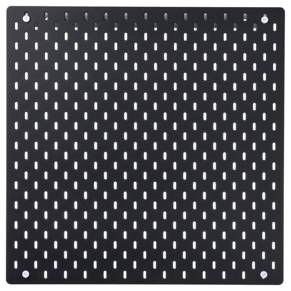Panneau perforé noir SKÅDIS, trous carrés et régulièrement espacés, design fonctionnel.