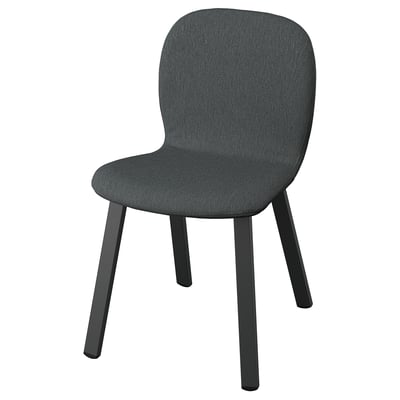 Chaise SKÅLSTA . Tissu gris foncé, pieds en bois. Design simple et moderne avec des bords arrondis.