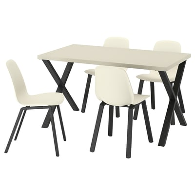 SKÅLSTA Table et 4 chaises, beige-gris clair en forme de U X noir-gris/plastique beige profilé métal/noir-gris, 140x80 cm
