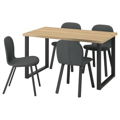 SKÅLSTA Table et 4 chaises, motif chêne/Knäbäck gris foncé profilé métal/noir-gris, 140x80 cm