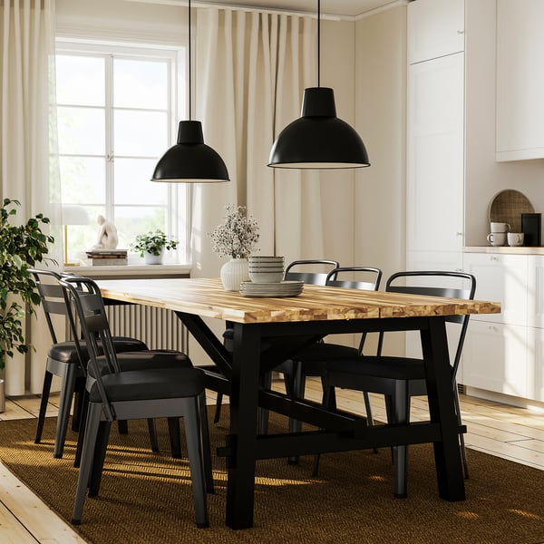 SKOGSTA / RAMSNÄS Table et 6 chaises, acacia noir/anthracite Vissle gris foncé, 235x100 cm