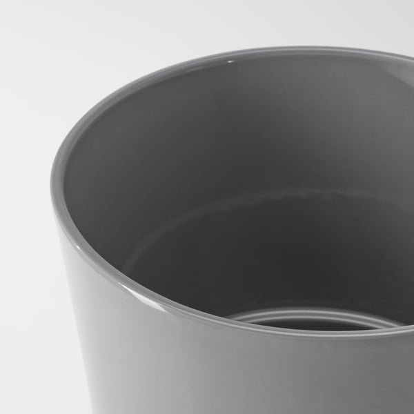 Jardinière en grès italien gris, lisse, durable.