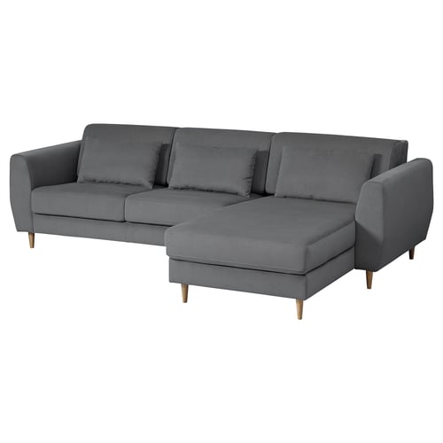 Canapé SLATORP moderne gris en forme de L, pieds en bois foncé, rembourré, design confortable.