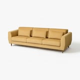 Canapé SLATORP : tissu beige, design moderne, trois coussins, pieds en bois.