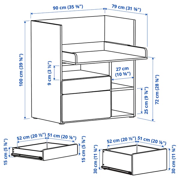 SMÅSTAD Bureau, blanc avec cadre/avec 2 tiroirs, 90x80x100 cm  (353/8x311/2x393/8) - IKEA CA