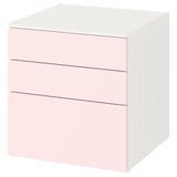 Commode SMÅSTAD : 3 tiroirs rose pastel, cadre blanc, design simple.