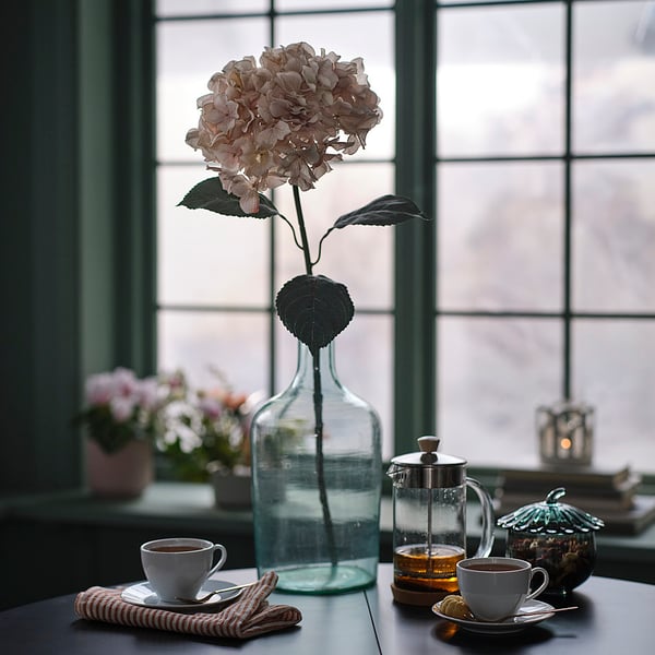 SMYCKA Fleur artificielle, intérieur/extérieur hydrangea/beige clair, 75 cm