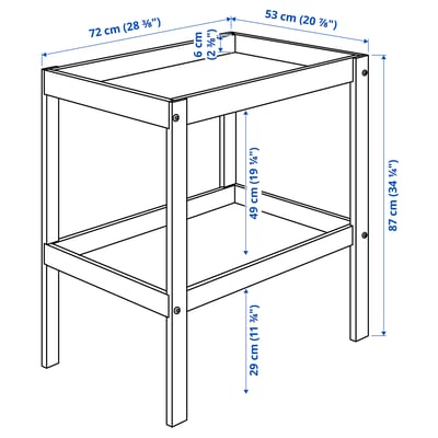 Table à langer en bois de bouleau SNIGLAR avec espace de rangement ouvert.