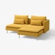 Canapé sectionnel SÖDERHAMN jaune vif avec coussins moelleux, en forme de L avec pieds chromés, design moderne.