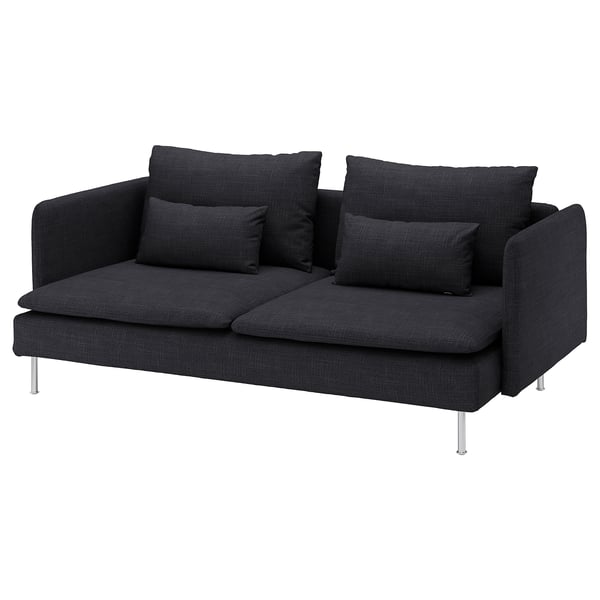 Canapé noir SÖDERHAMN, design moderne et élégant, assises profondes, tissu gris, coussins de soutien.