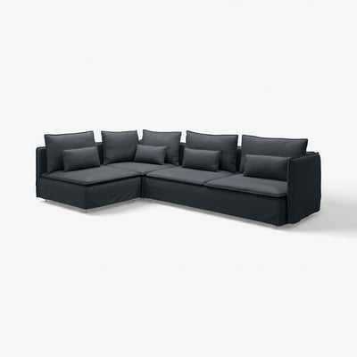 Canapé sectionnel SÖDERHAMN, gris foncé, design moderne, sièges profonds et souples, pieds hauts, coussins amovibles.
