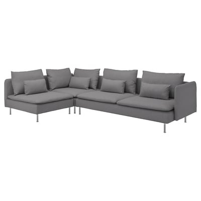 Canapé sectionnel SÖDERHAMN gris avec des assises profondes, des coussins amovibles, un revêtement en tissu tonerud, des lignes fines, des pieds hauts pour un look aéré et un nettoyage facile.