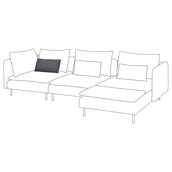 Canapé sectionnel blanc SÖDERHAMN avec coussin gris foncé.