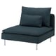 Chaise profonde SÖDERHAMN en décor bleu, pieds chromés, coussins moelleux.