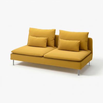 Canapé moderne jaune vif au design minimaliste, soutenu par des pieds métalliques.