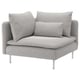 Canapé d’angle gris SÖDERHAMN, design moderne et élégant avec des pieds hauts, des coussins moelleux et un revêtement à motifs neutres.
