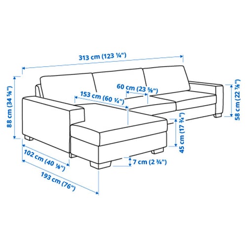 Illustration avec les mesures du produit : SÖRVALLEN.