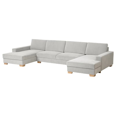 Canapé d’angle SÖRVALLEN, gris clair, moderne, pieds en bois, style minimaliste.