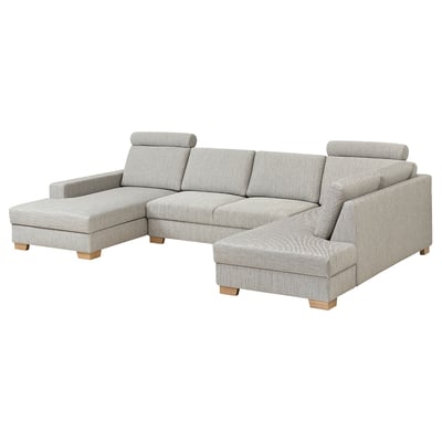 Canapé moderne SÖRVALLEN, gris clair, en forme de L, moelleux, pieds en bois.