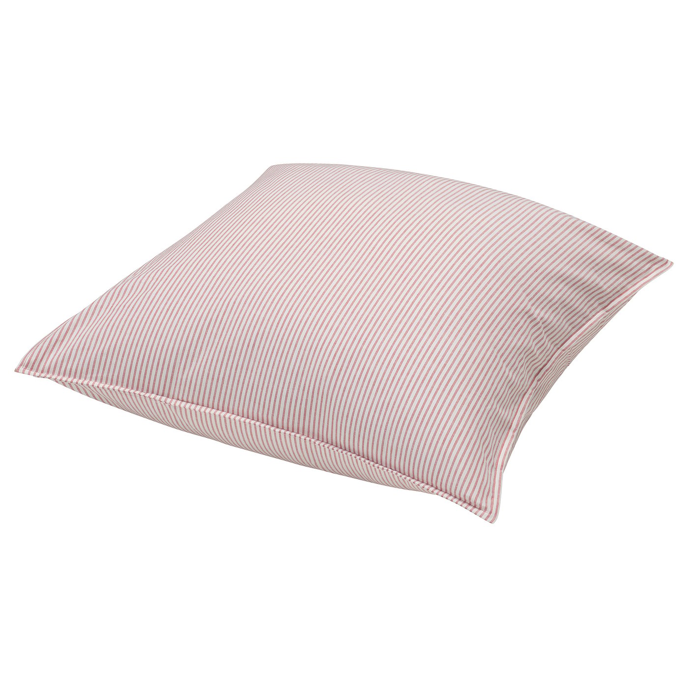 Un coussin carré à rayures rouges et blanches. Il est doux et fabriqué en coton recyclé.