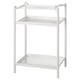 Une étagère SPÄND, blanche, avec deux étagères en maille réglables. Il repose sur quatre pieds, adaptés à l’organisation efficace des petits objets.