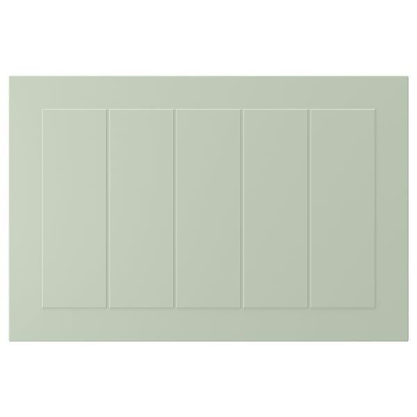 Façades d’armoires STENSUND, vert clair avec panneaux rainurés, en panneaux de fibres, de forme rectangulaire.