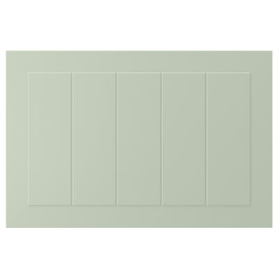 Façades d’armoires STENSUND, vert clair avec panneaux rainurés, en panneaux de fibres, de forme rectangulaire.